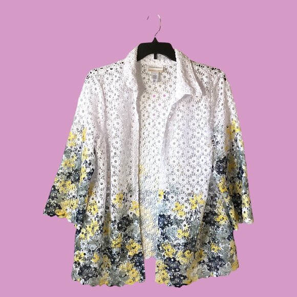 Alfred Dunner Jackets & Blazers - Alfred Dunner White Lacey Open Cardigan Size 1X